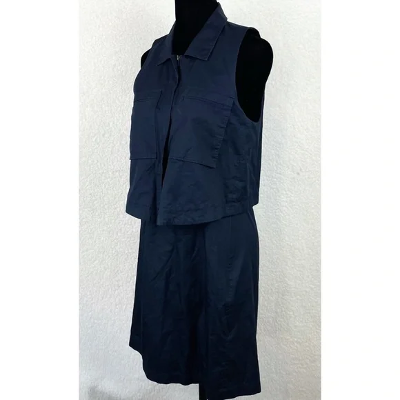 THEORY • Navy Blue Gemine Sleeveless Tiered A-Line Mini Dress, 4 - Picture 7 of 16